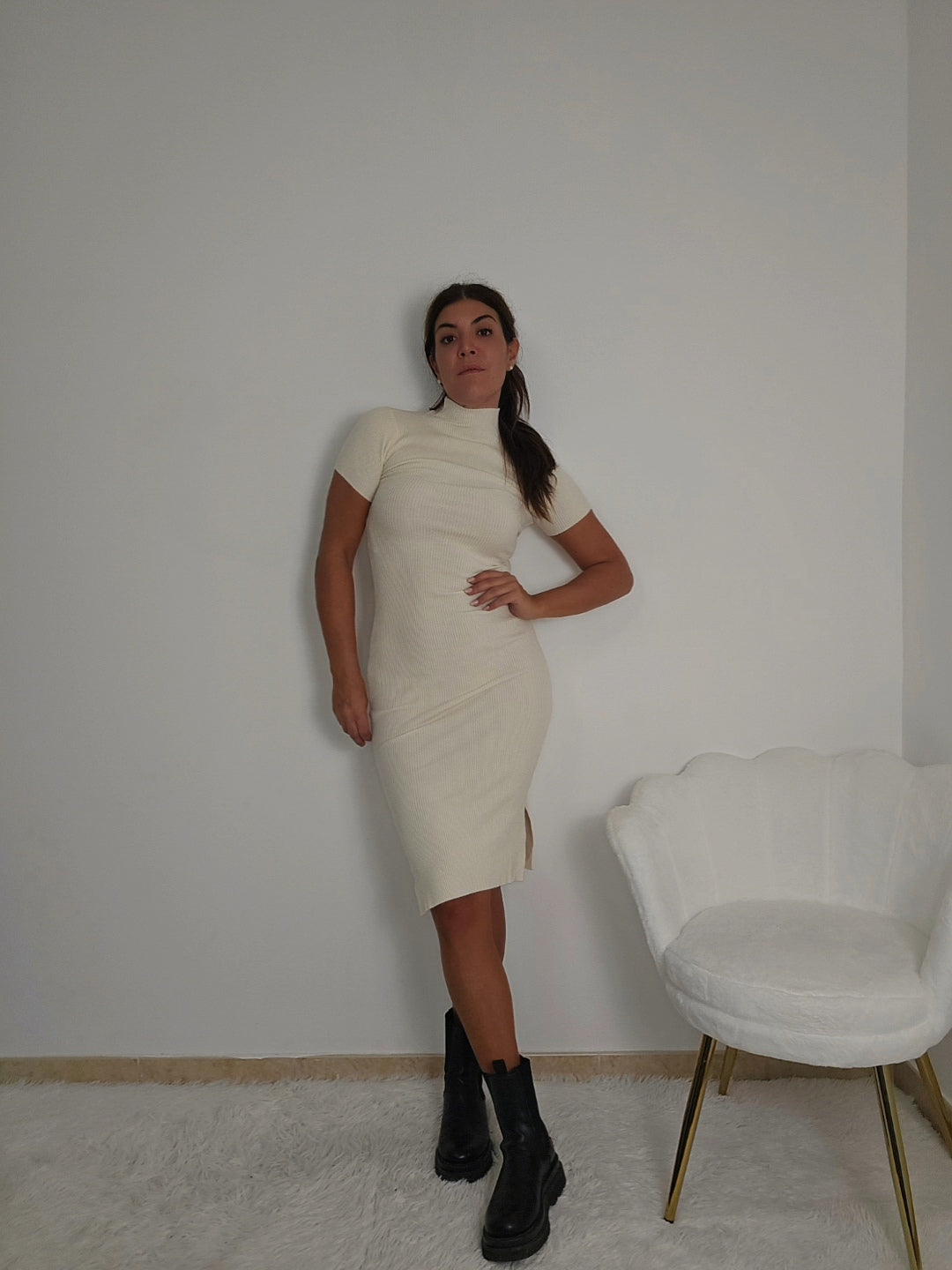 Vestitino costine a collo alto