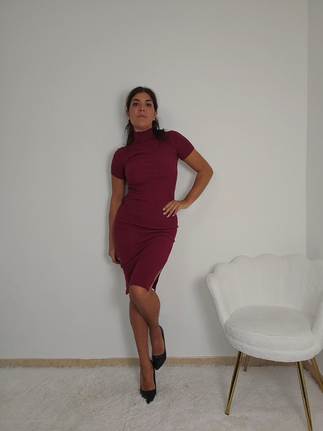Vestitino costine a collo alto