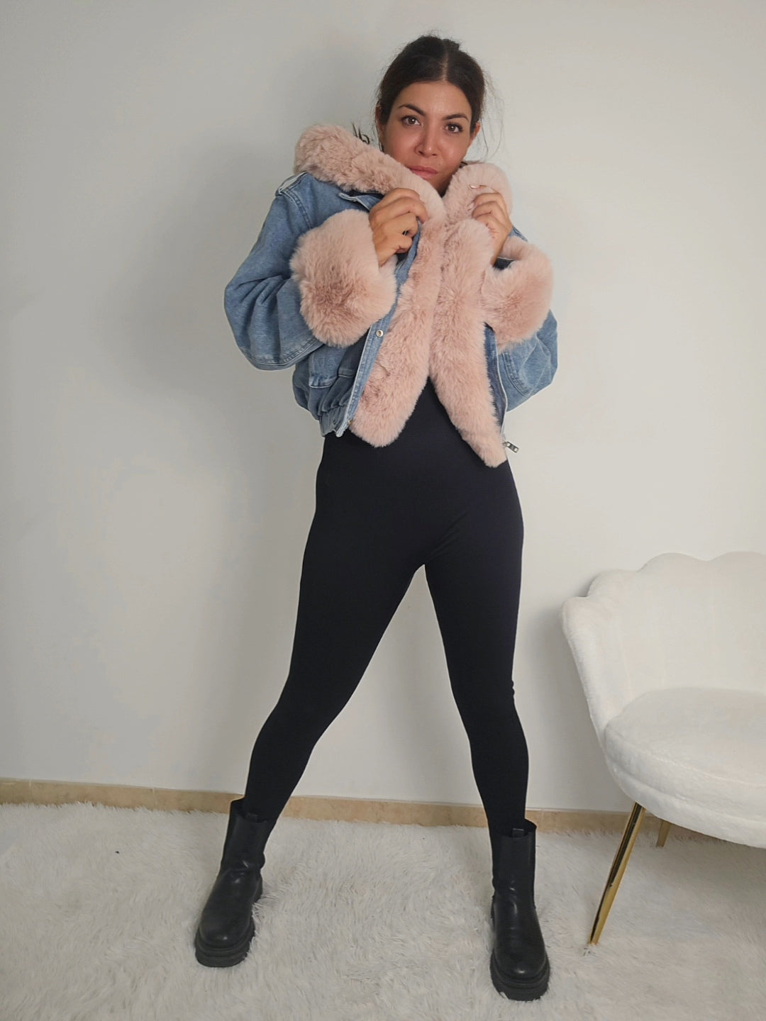 Giubbetto jeans con pelliccia