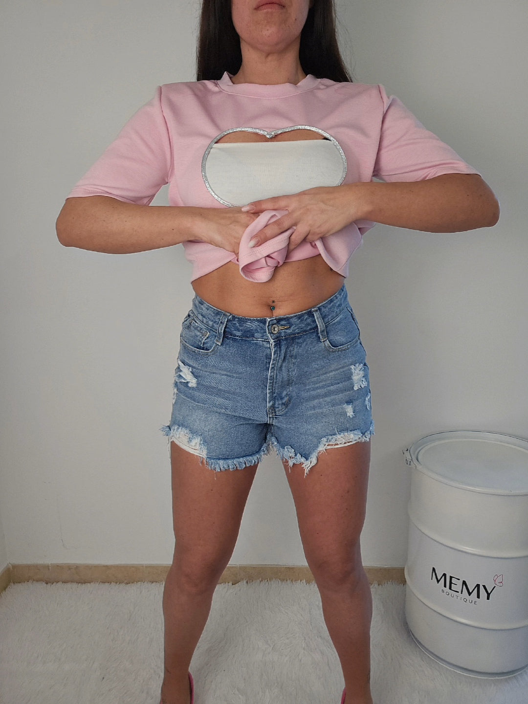 Pantaloncino jeans tasca brillantini