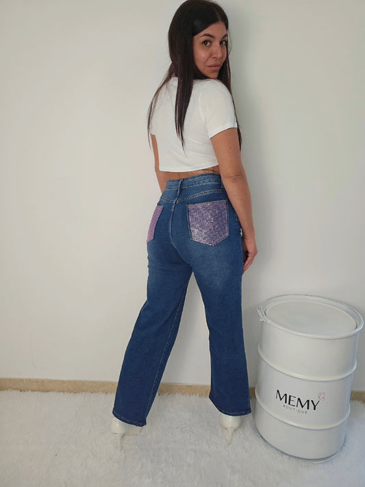 Jeans tasca brillantini